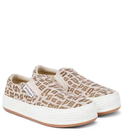 Shop Palm Angels Logo Jacquard Sneakers In Brown Beige