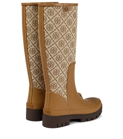 Tory Burch 46mm Monogram Jacquard & Rubber Boots In Beige | ModeSens