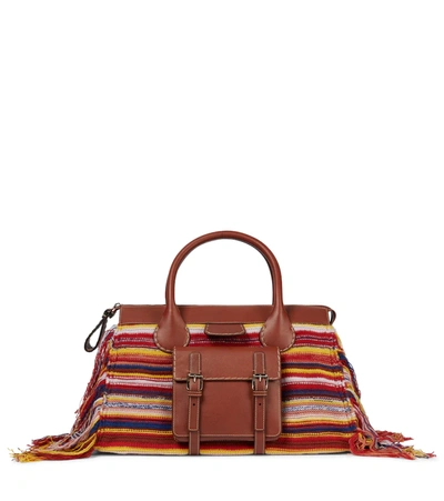 Shop Chloé Edith Large Cashmere And Leather Tote In Multicolor Red 4