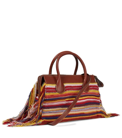 Shop Chloé Edith Large Cashmere And Leather Tote In Multicolor Red 4