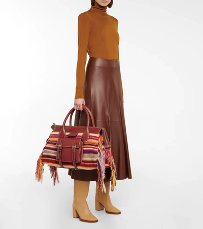 Shop Chloé Edith Large Cashmere And Leather Tote In Multicolor Red 4