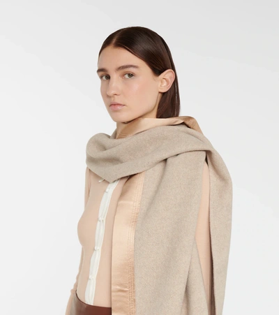 Shop Chloé Silk-trimmed Cashmere Scarf In Sandy Khaki