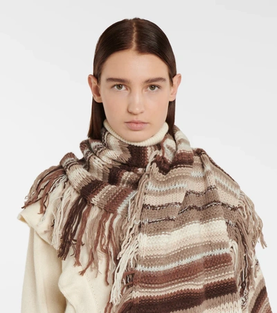 Shop Chloé Striped Cashmere-blend Scarf In Multicolor Grey 1