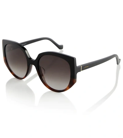 Shop Loewe Butterfly Oversized Sunglasses In Black / Brown