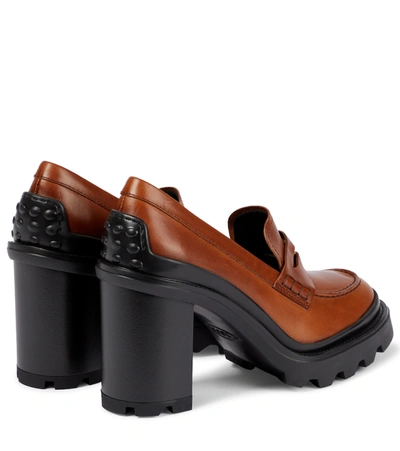 Shop Tod's Leather Loafer Pumps In Brandy Scuro