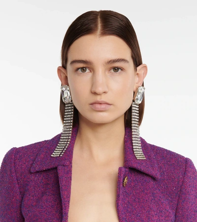 Shop Saint Laurent Crystal-embellished Clip-on Earrings In Argent Oxyde/crystal