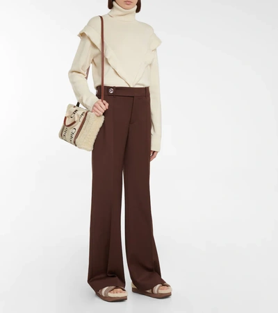 Chloé Woody Small Shearling And Leather Tote In Mild Beige