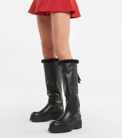 Shop Redv Leather Knee-high Boots In Nero/nero