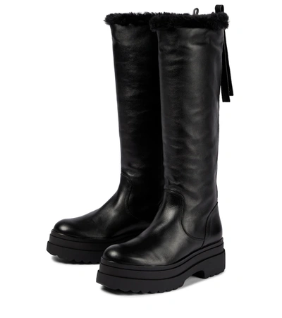 Shop Redv Leather Knee-high Boots In Nero/nero