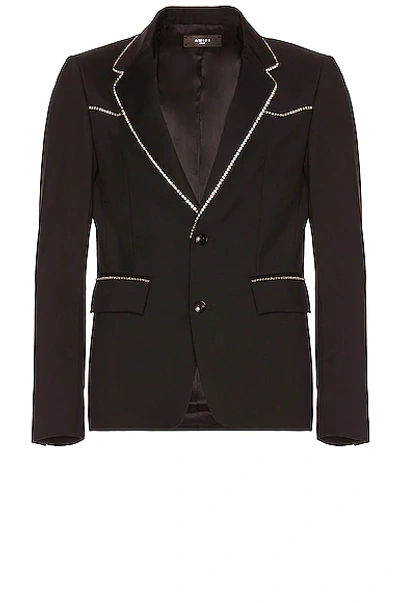 Shop Amiri Crystal Trim Single Breasted Jacket In Black