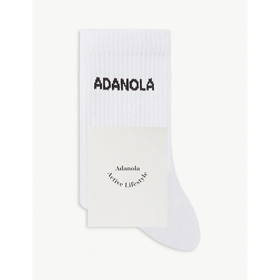 Shop Adanola Women's White Logo-print Ribbed Cotton-blend Socks