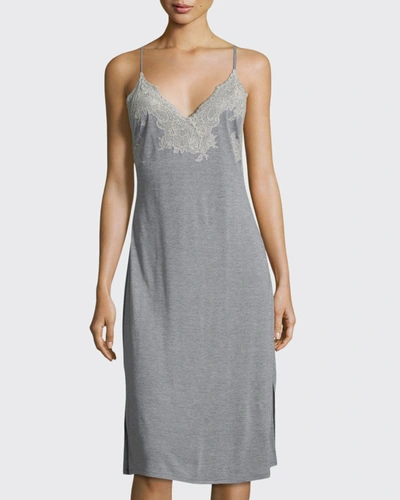 Shop Natori Luxe Shangri-la Nightgown In Light Gray