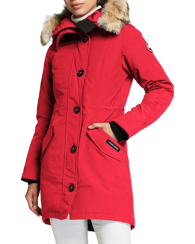 Shop Canada Goose Rossclair Fur-trim Hooded Down Parka In Red