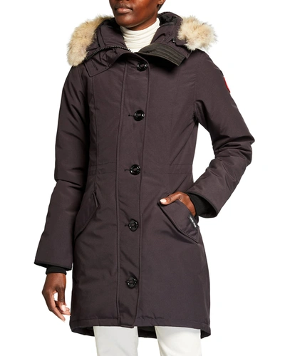 Shop Canada Goose Rossclair Fur-trim Hooded Down Parka In Navy