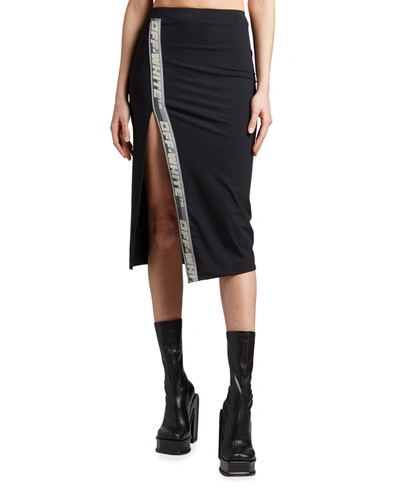 Shop Off-white Logo-stripe Side-slit Midi Skirt In Black