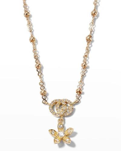 Shop Gucci Flora 18k Gold Diamond Flower Necklace W/ Micro Pearls In Yg