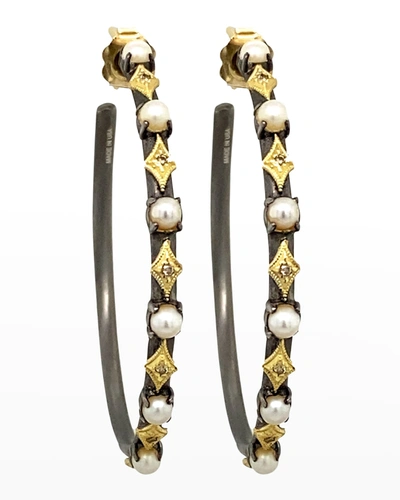 Shop Armenta Old World Alternating Pearl And Crivelli Hoop Earrings, 35mm In Ow