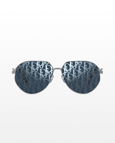 Shop Dior Men's Cd Link Oblique Pilot Sunglasses In Palladium/smoke