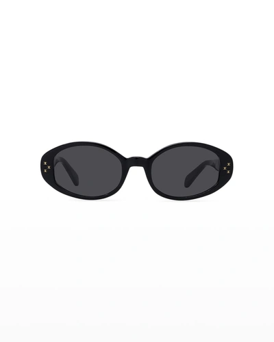 Shop Celine Classic Oval Acetate Sunglasses In 01a Black/smoke