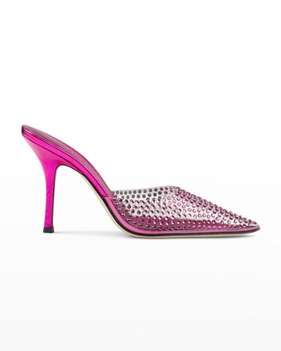 Shop Paris Texas Hollywood Metallic Crystal Mule Pumps In Shocking Pink