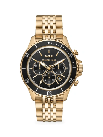 Shop Michael Kors Bayville Goldtone Stainless Steel Bracelet Chronograph Watch In Black