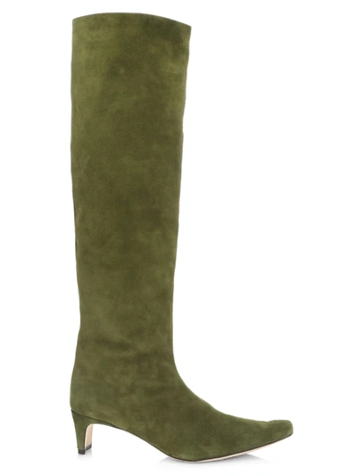 Shop Staud Women's Wally Suede Knee-high Boots In Olive