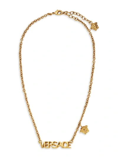 Shop Versace Women's Logo Plaque Pendant Necklace In Gold