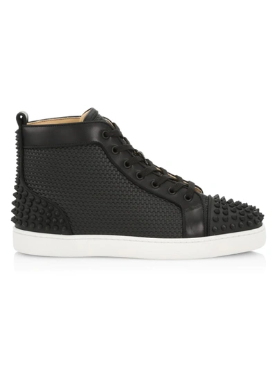 Shop Christian Louboutin Men's Lou Spikes 2 Woven Leather High-top Sneakers In Black