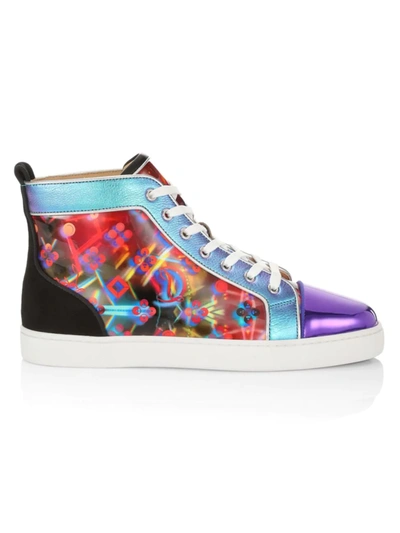 Shop Christian Louboutin Men's Louis Orlato Printed Leather Sneakers In Red