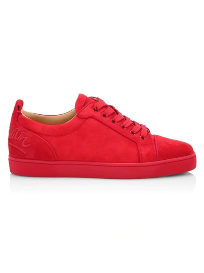 Shop Christian Louboutin Men's Fun Louis Junior Suede Sneakers In Red