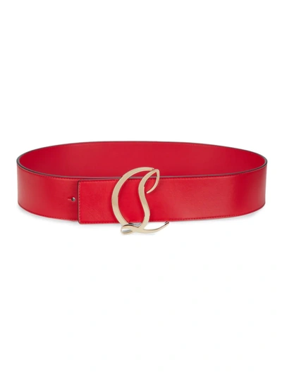 Shop Christian Louboutin Women's Reversible Cl Logo Leather Belt In Loubi Gold