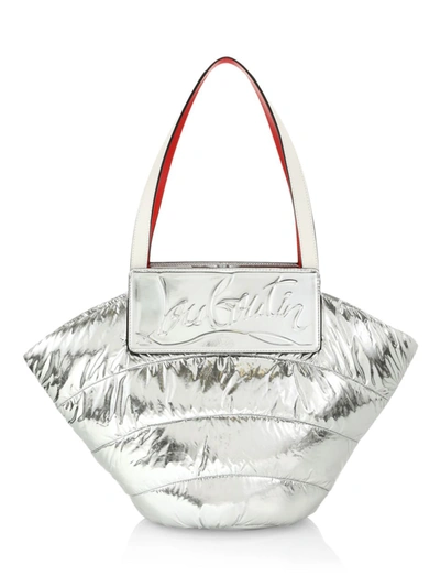 Loubishore Quilted Metallic Spacer Toe Bag In Silver