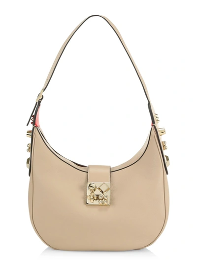 Shop Christian Louboutin Women's Small Carasky Empire Leather Studded Shoulder Bag In Feve Gold