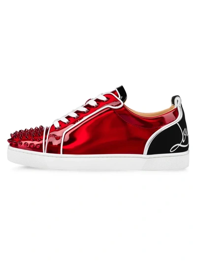 Shop Christian Louboutin Fun Louis Junior Spikes Patent Leather Sneakers In Red Black