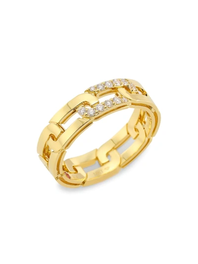 Shop Roberto Coin Women's Navarra 18k Gold & Diamond Narrow Link Ring In Yellow Gold