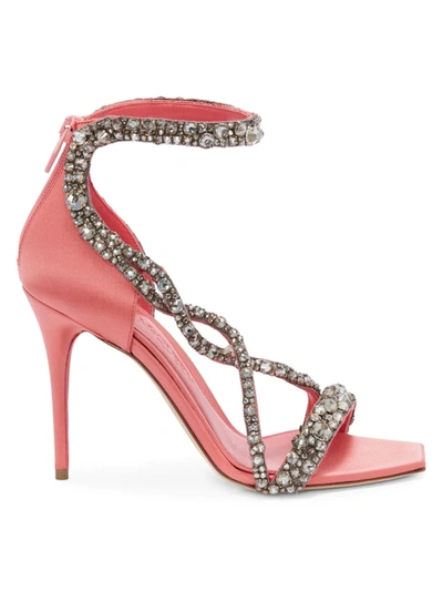 Shop Alexander Mcqueen Women's Crystal-embellished Satin High-heel Sandals In Coral Crystal