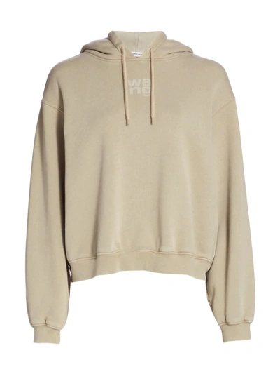 Shop Alexander Wang T Logo Cotton Terry Hoodie In Clay