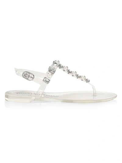 Shop Stuart Weitzman Women's Goldie Crystal & Pearl T-strap Jelly Sandals In Clear