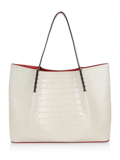Shop Christian Louboutin Large Cabarock Crocodile-embossed Leather Tote In Craie