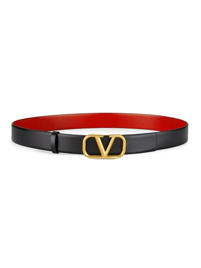 Shop Valentino Women's V Logo Reversible Leather Belt In Black Red