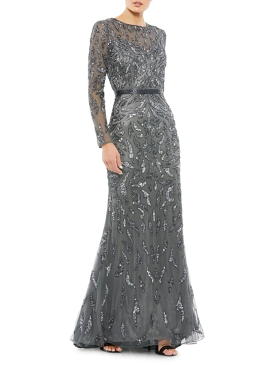 Shop Mac Duggal Women's Illusion Sequin Gown In Charcoal
