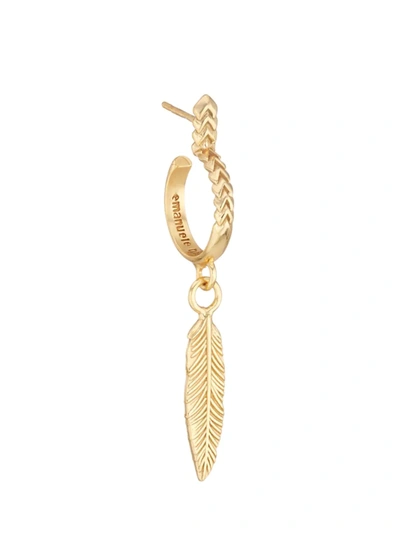 Shop Emanuele Bicocchi Women's Feather 24k Goldplated Sterling Silver Single Hoop Earring
