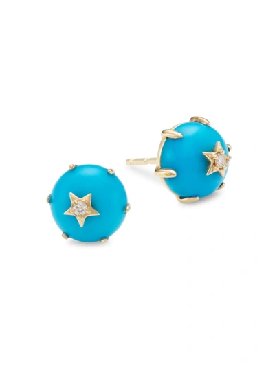 Shop Andrea Fohrman Women's Galaxy Mini Cosmo 14k Gold, Diamond & Turquoise Stud Earrings In Blue