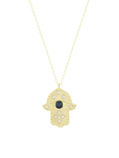 Shop Meira T Women's 14k Yellow Gold, Diamond & Sapphire Hamsa Hand Pendant Necklace