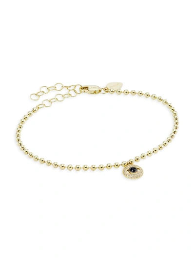 Shop Meira T Women's 14k Yellow Gold, Diamond & Sapphire Evil Eye Charm Bracelet In Black