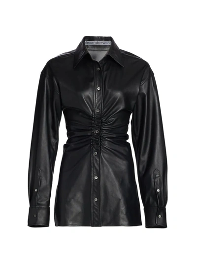 Shop Alexander Wang Ruched Lamb Leather Shirt In Black