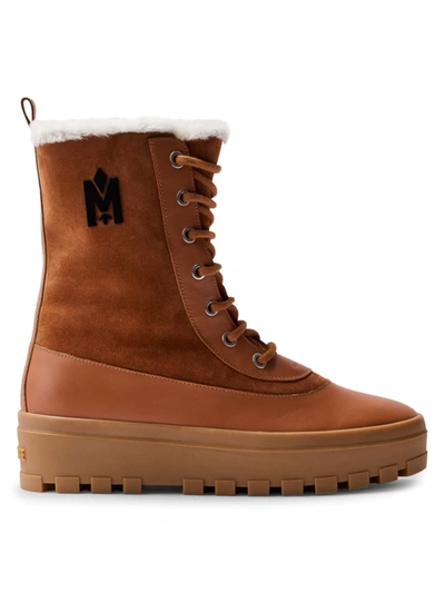 Shop Mackage Men's Shearling-lined Lug-sole Boots In Cognac