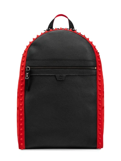 Shop Christian Louboutin Men's Backparis Leather Spike Backpack In Black Red
