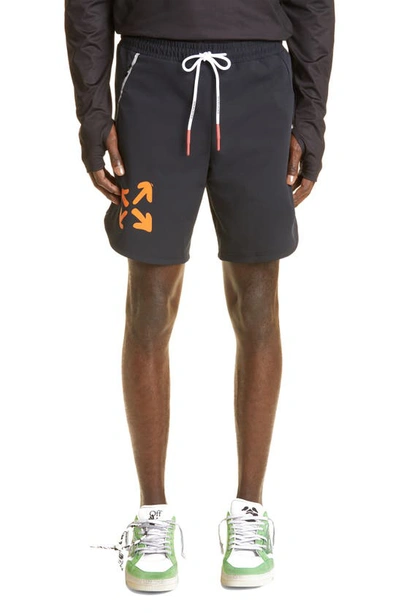Shop Off-white Arrows Active Knit Shorts In Black Orange