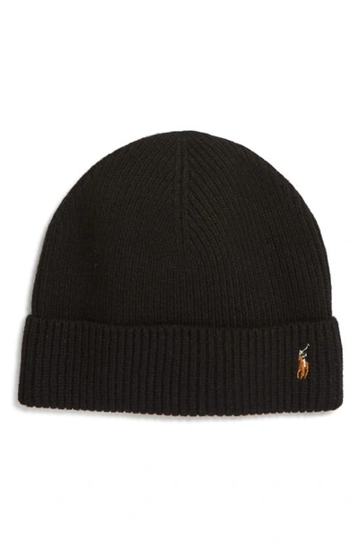 Shop Polo Ralph Lauren Signature Merino Cuff Beanie In Polo Black